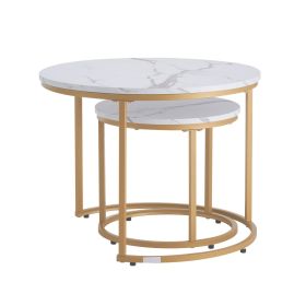 Nesting Coffee Table Set of 2, 23.6 in Round Coffee Table, Nesting Tables for Small Place, Vintage End Side Tables Night Stand with Metal Frame