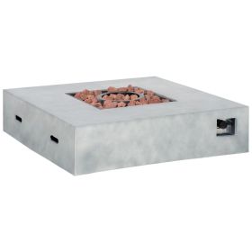 Outdoor Propane Fire Pit Table Faux Grey Ledge Stone 42-inch Square Gas Fire Pit Table, 50,000BTU Auto Ignition Gas Firepits with Protective Cove