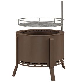 2-in-1 Smokeless Fire Pit BBQ Grill Portable Camping Bonfire Stove with Poker, Steel, Bronze
