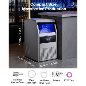 Commercial Ice Maker Machine, 160 Lbs/24h With 30 Lbs Storage Capacity, Built-in/Freestanding/Under Counter, Stainless Steel Ice Maker With LED D (Option: Black)