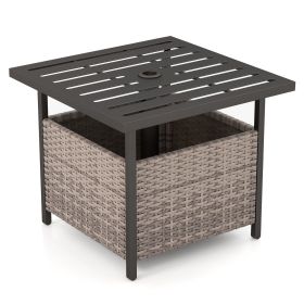 Outdoor Patio Rattan Wicker Steel Side Deck Table (Color: Gray)